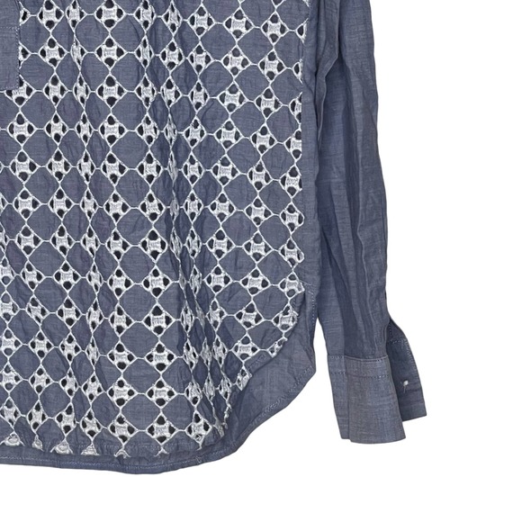 Loft Ann Taylor The Softened Popover‎ Shirt Chambray Eyelet Long Sleeve Women XS - Picture 3 of 8